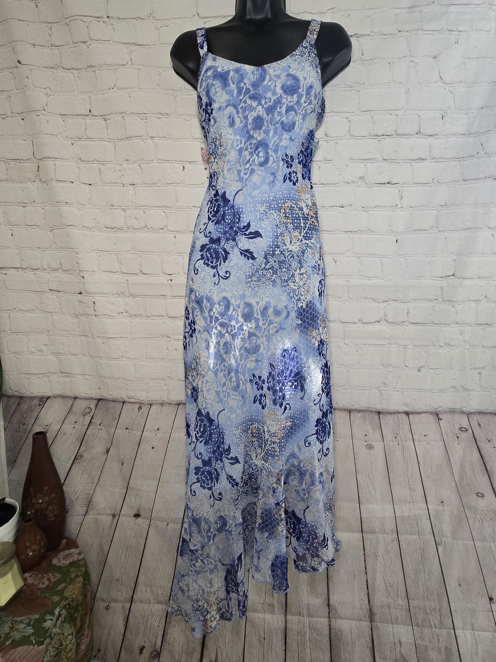 Vtg Y2k Fairy Asymmetrical Ruffle Floral Midi Slip Dress Feminine WhimsiGoth S12